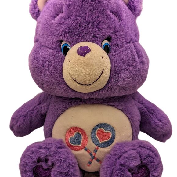 Vintage Care Bears Share Bear 13" Heart Lollipop Plush Purple Stuffed Animal Toy - Picture 1 of 10